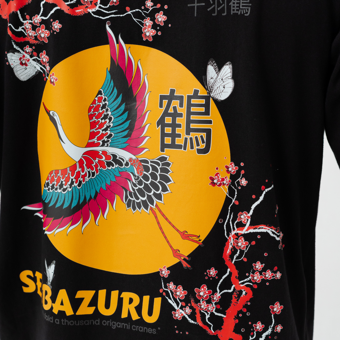Kuroi Japanese Crane Blossom Tee | Elegant Japanese Streetwear