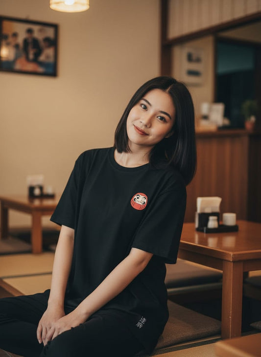 Kuroi Oversized DARUMA Tee |Japanese Embroidered Streetwear