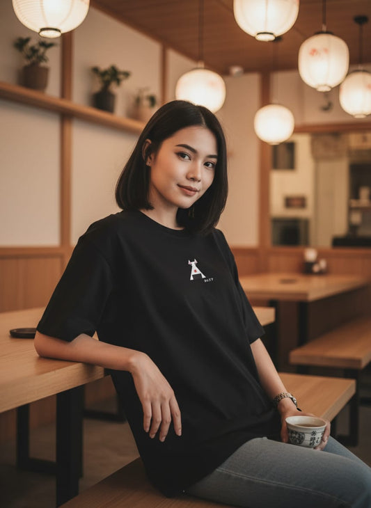 Kuroi Oversized ONIGIRI NEKO CAT Tee | Japanese Embroidered Streetwear