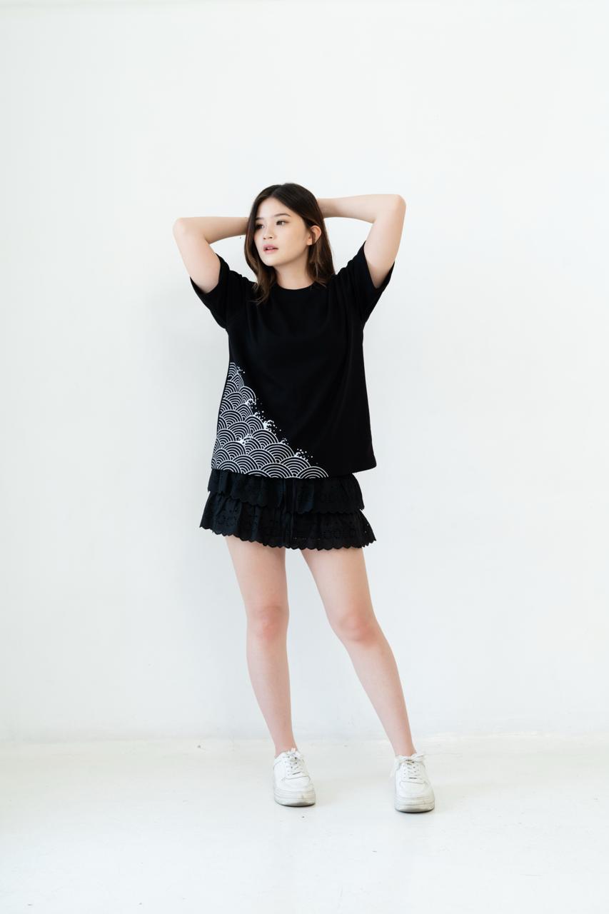 Kuroi Oversized Seigaiha Wave Tee | Japanese Printed Streetwear