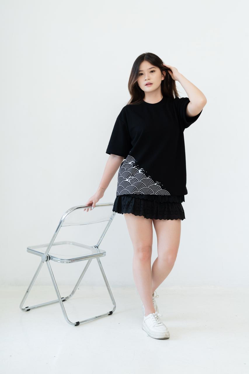 Kuroi Oversized Seigaiha Wave Tee | Japanese Printed Streetwear