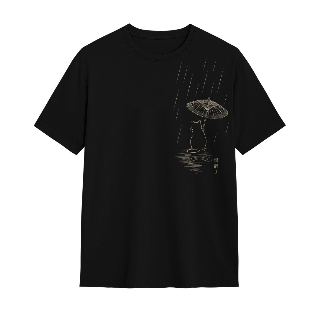 Kuroi Oversized Rain Shelter Cat Tee | Japanese Printed Streetwear
