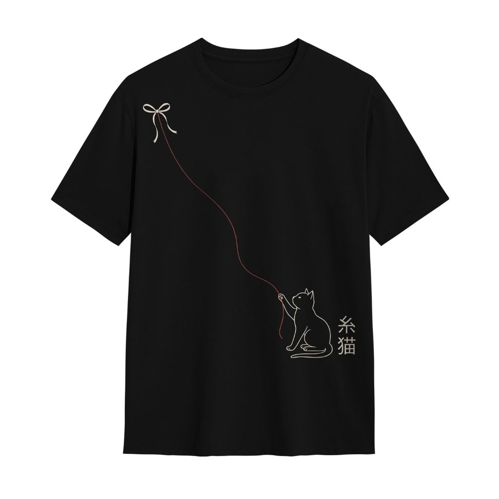 Kuroi Oversized Crimson Thread Cat Tee | Japanese Printed Streetwear