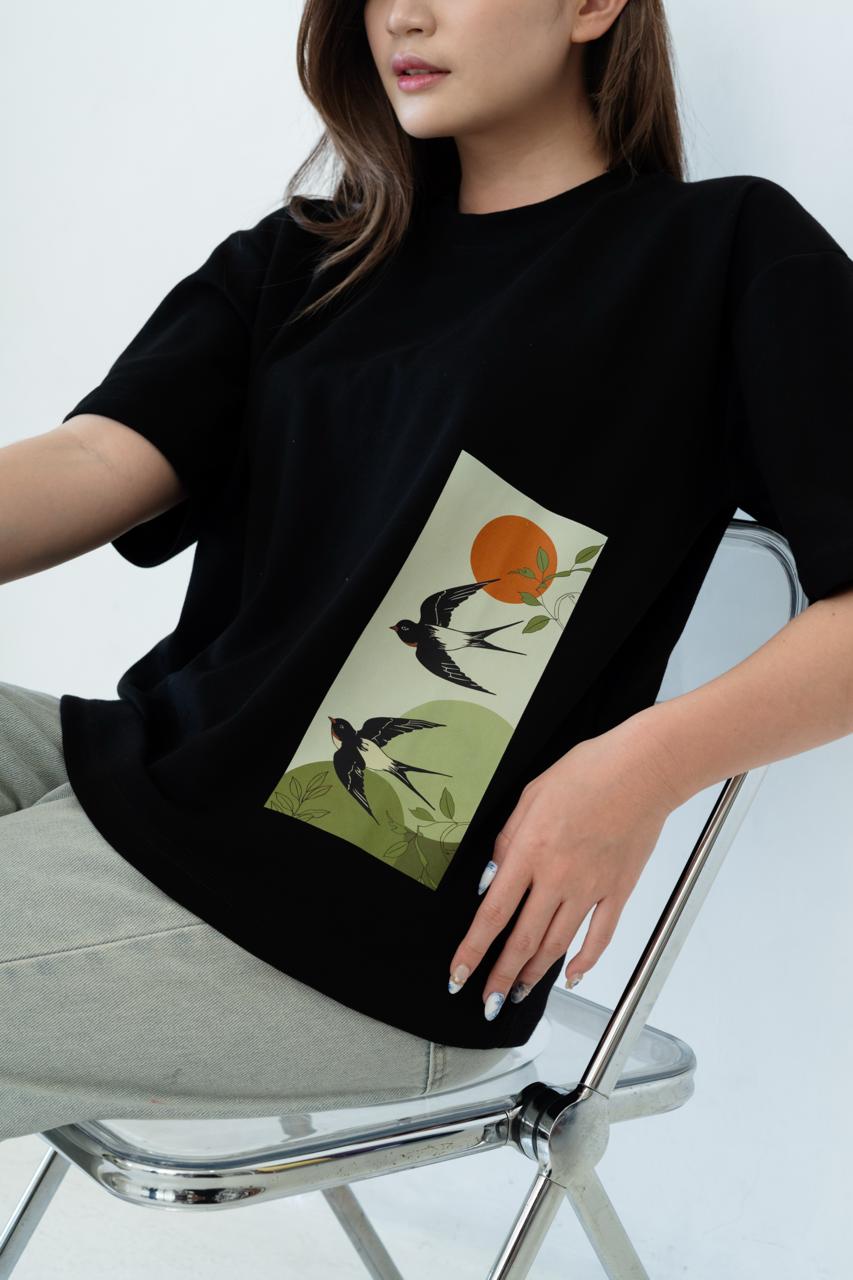 Kuroi Oversized Tsubame no Niwa Tee | Japanese Printed Streetwear