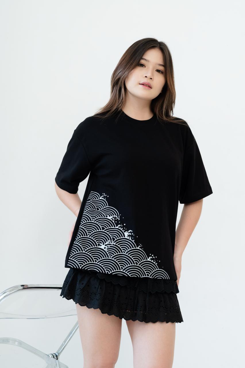 Kuroi Oversized Seigaiha Wave Tee | Japanese Printed Streetwear