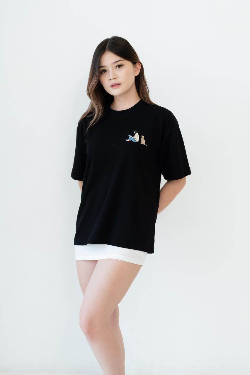 Kuroi Oversized Hon to Neko Tee | Japanese Embroidered Streetwear