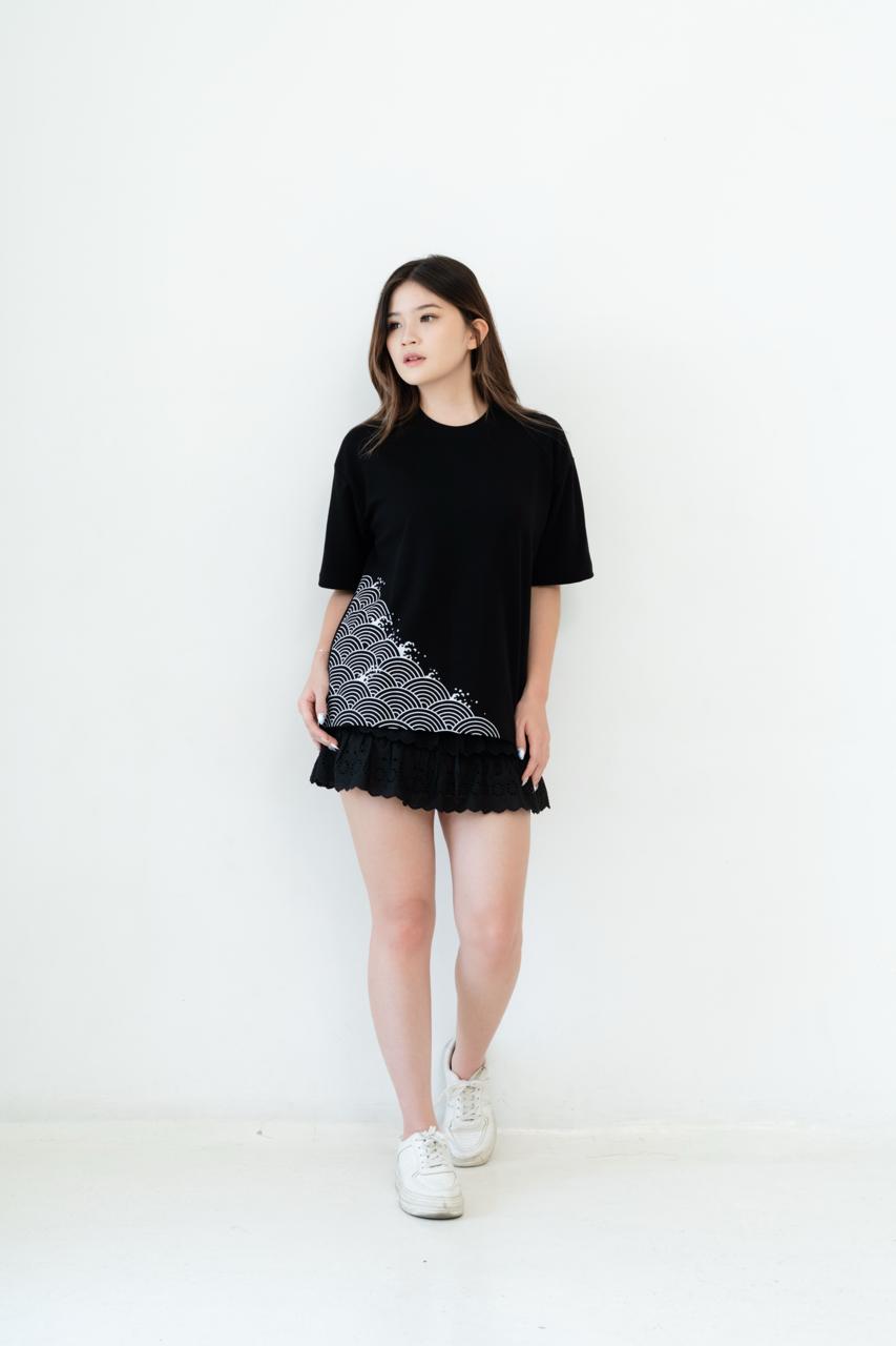 Kuroi Oversized Seigaiha Wave Tee | Japanese Printed Streetwear