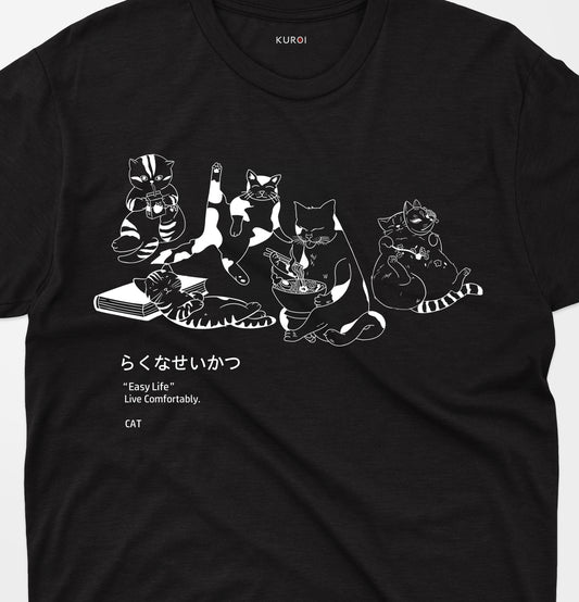 Kuroi Easy Life Cat Tee | Relaxed Japanese Streetwear