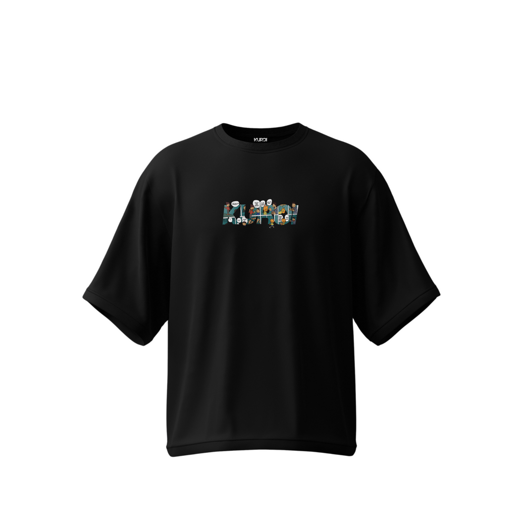 Kuroi Oversized Comic Strip Tee | Japanese Embroidered Streetwear