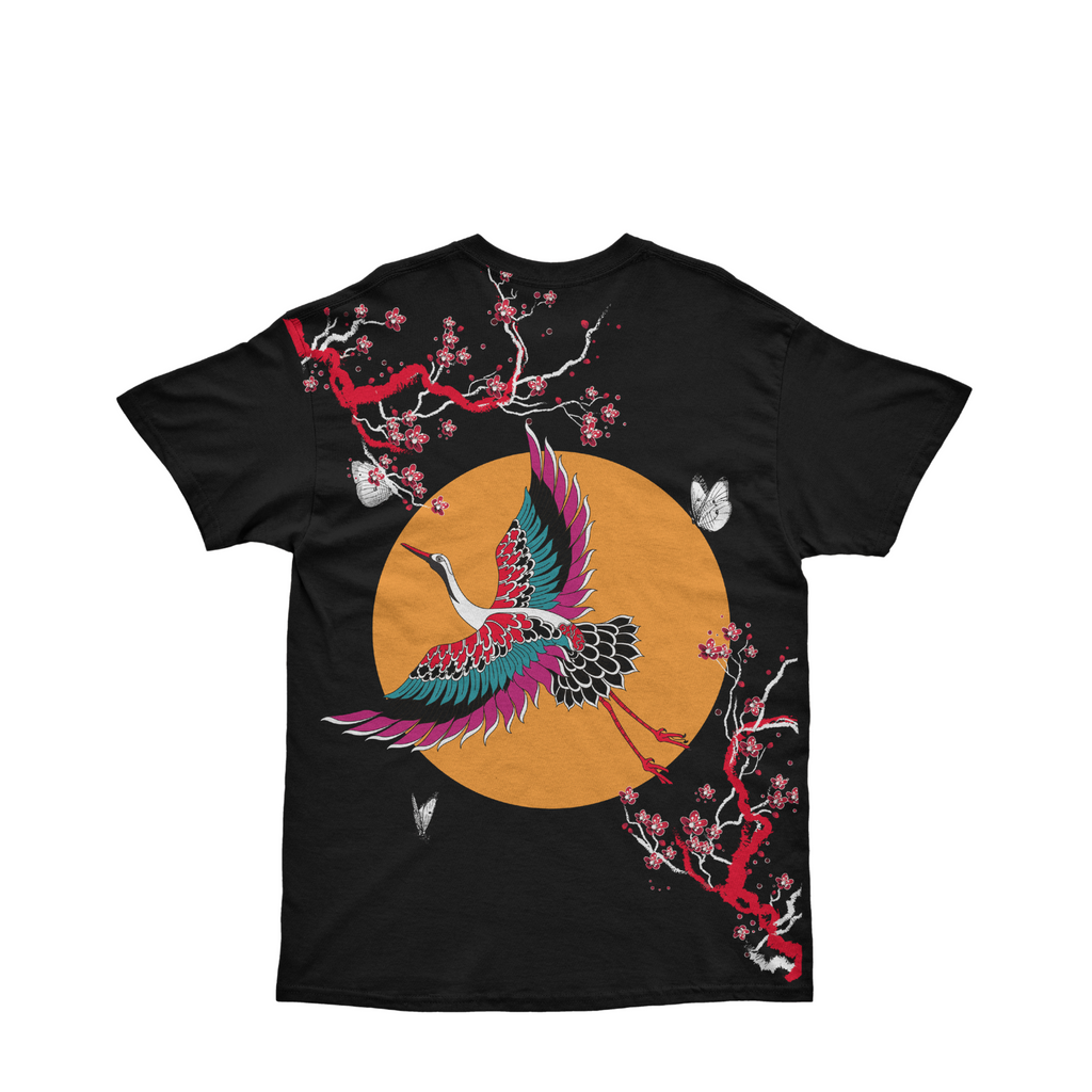 Kuroi Crane Blossom Tee | Japanese Printed Streetwear