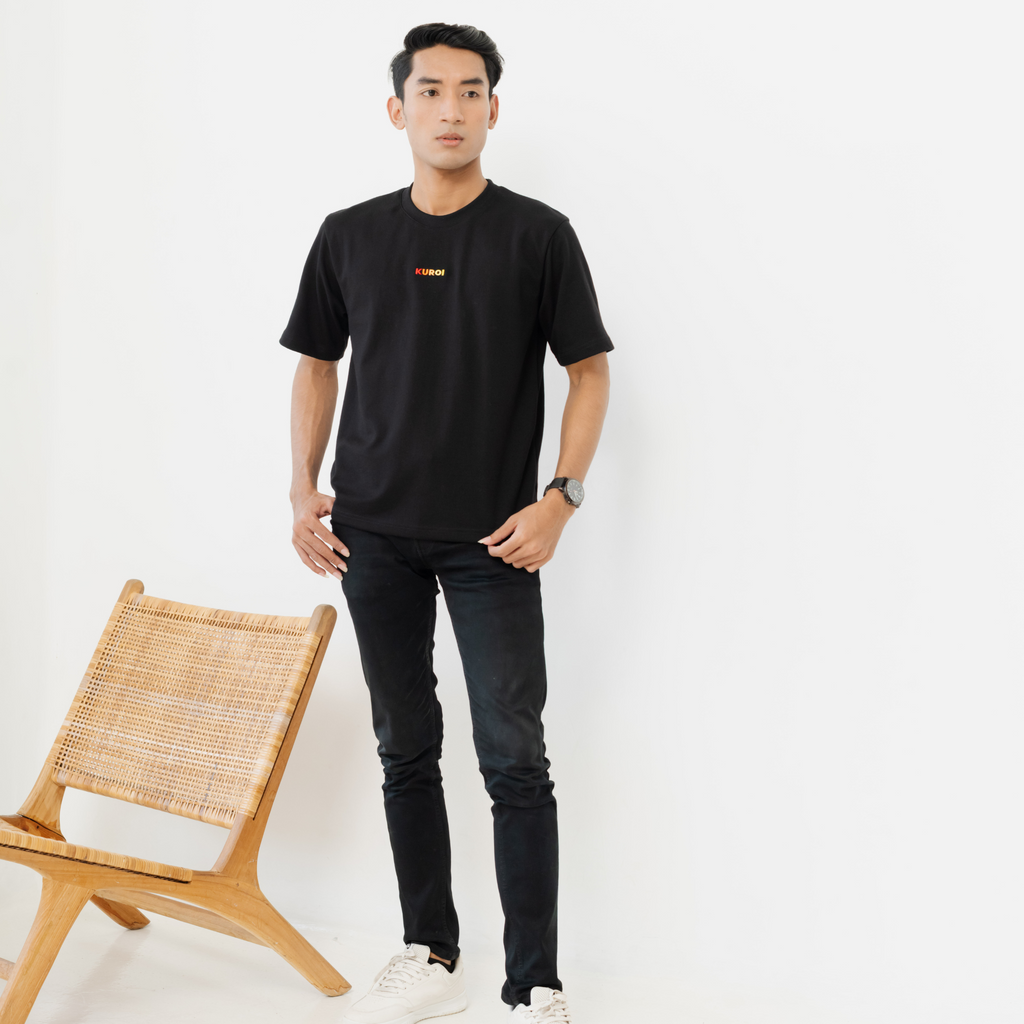 Kuroi Oversized Embroidered Logo Tee | Japanese Embroidered Streetwear