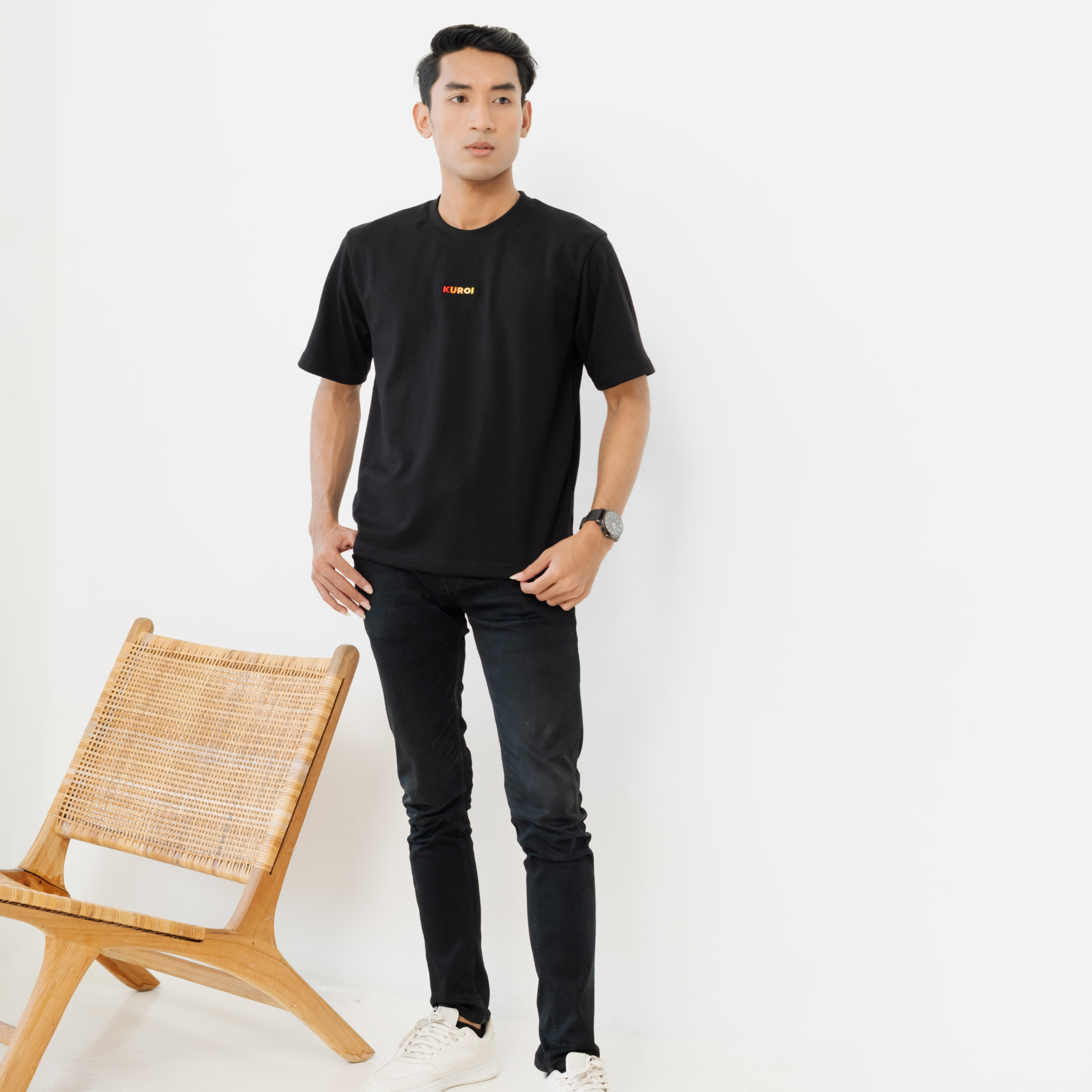 Kuroi Oversized Embroidered Logo Tee | Japanese Embroidered Streetwear