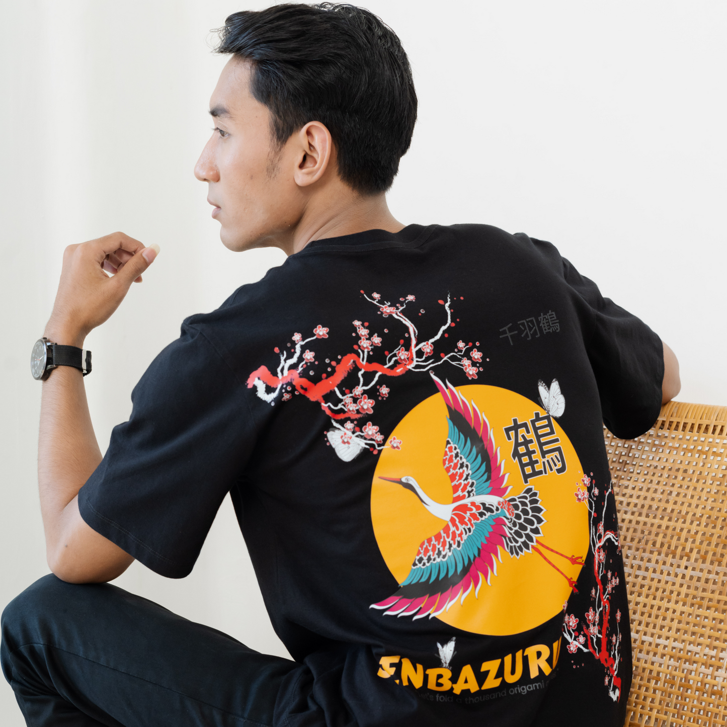 Kuroi Japanese Crane Blossom Tee | Elegant Japanese Streetwear
