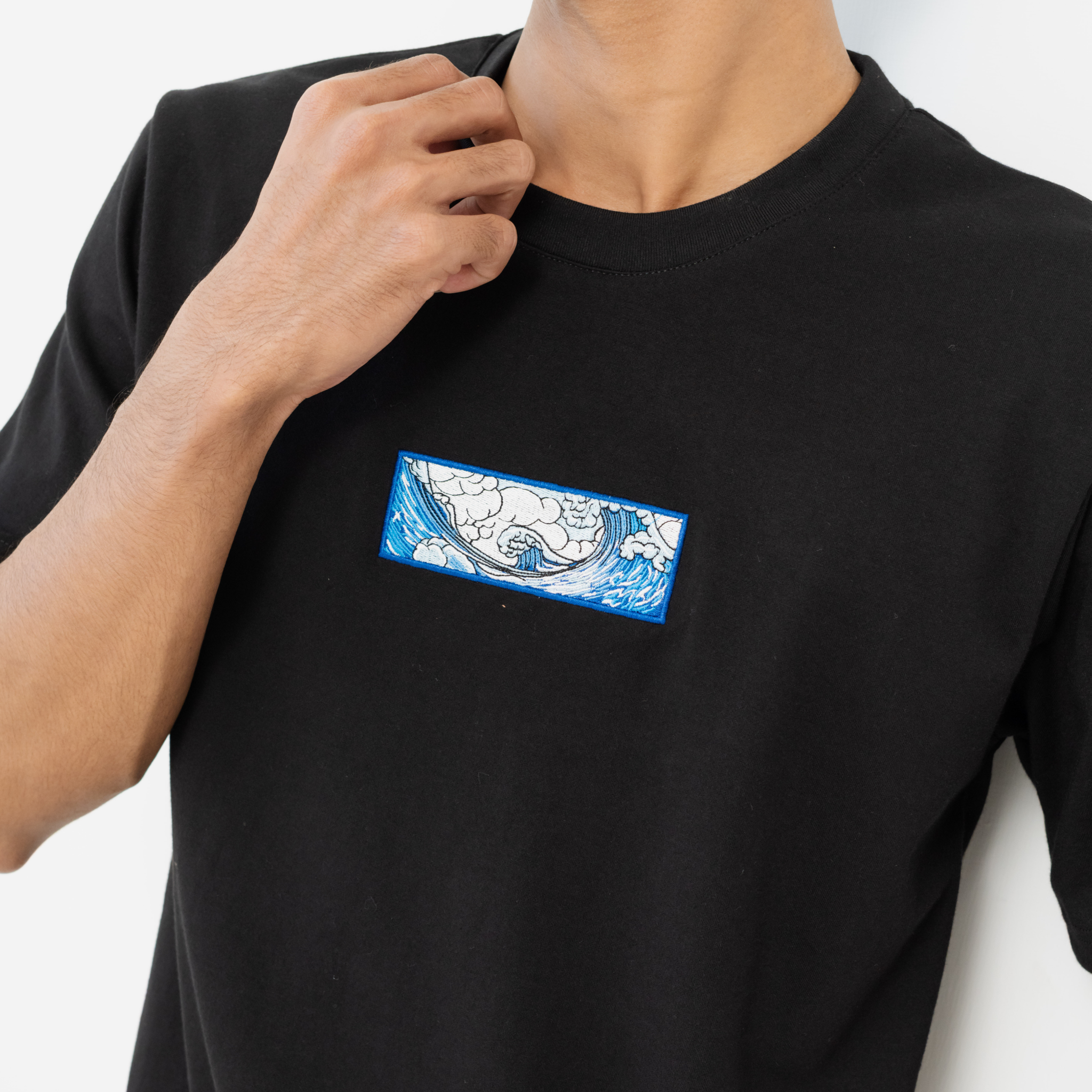 Kuroi Oversized Wave Tee | Japanese Embroidered Streetwear