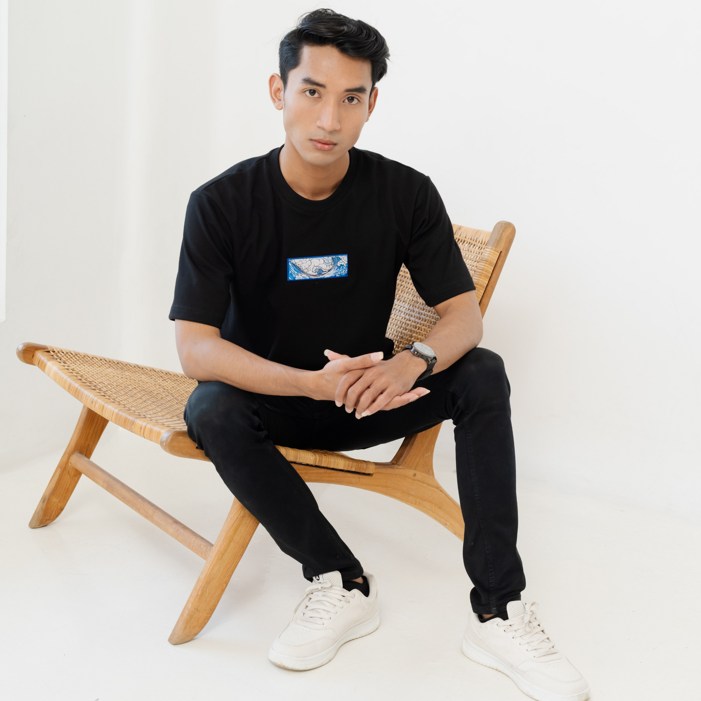 Kuroi Oversized Wave Tee | Minimal Japanese Embroidered Streetwear