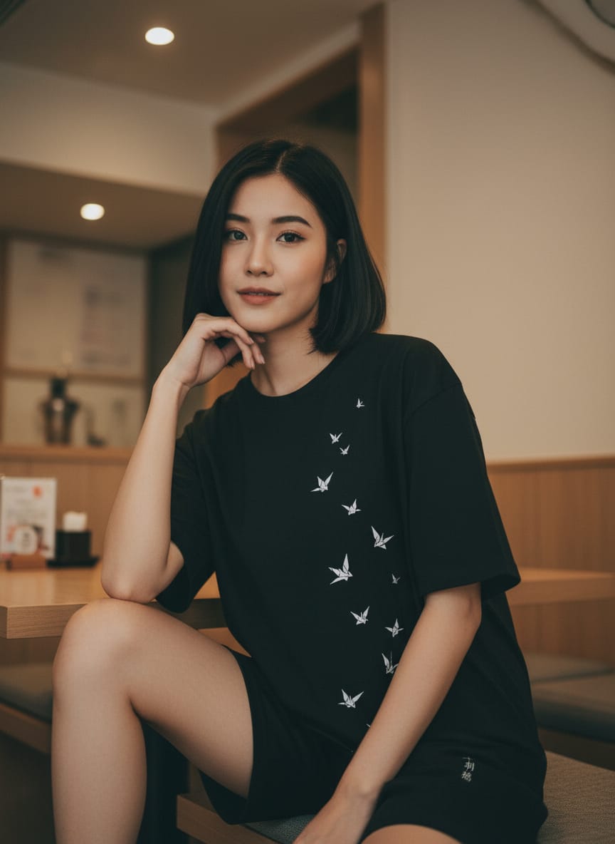 Kuroi Oversized MONO CRANE Tee | Japanese Printed Streetwear