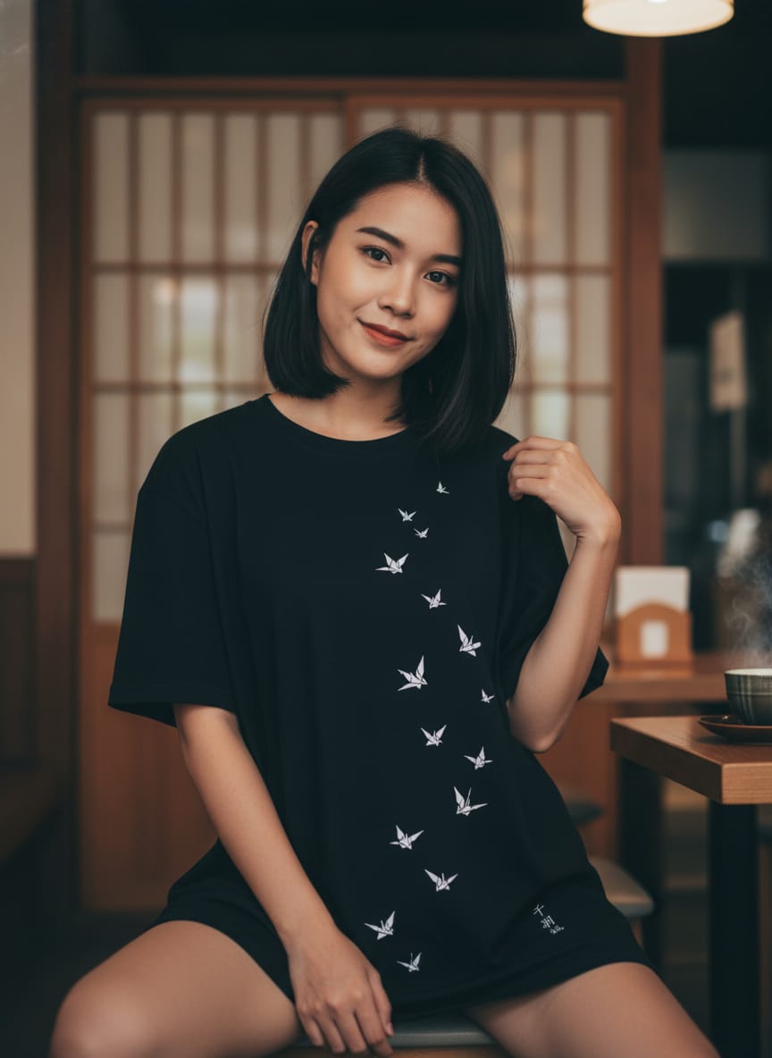 Kuroi Oversized MONO CRANE Tee | Japanese Printed Streetwear