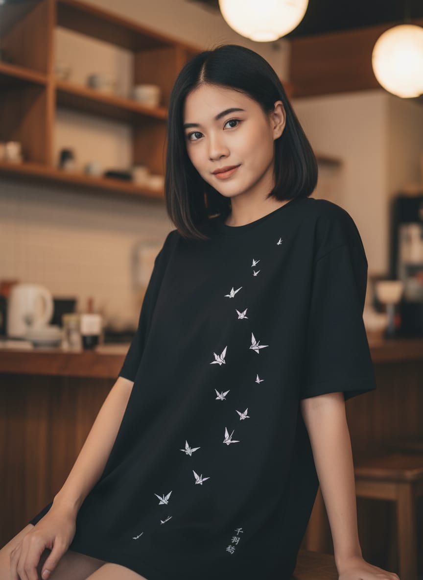 Kuroi Oversized MONO CRANE Tee | Japanese Printed Streetwear