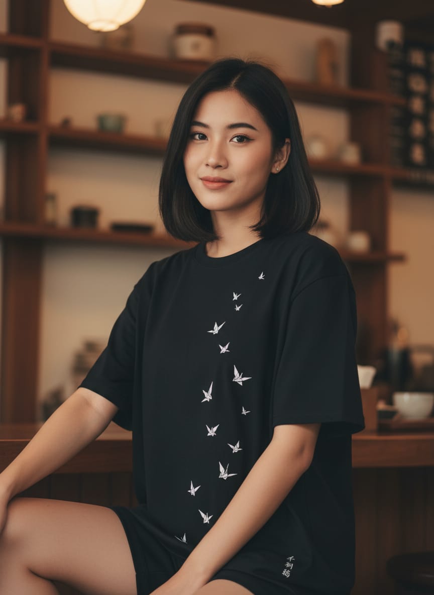 Kuroi Oversized MONO CRANE Tee | Japanese Printed Streetwear