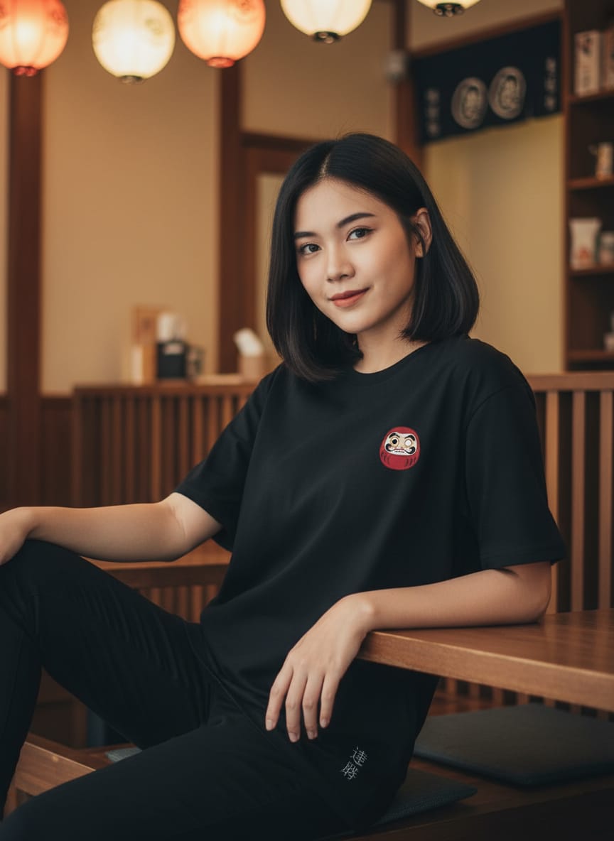 Kuroi Oversized DARUMA Tee |Japanese Embroidered Streetwear