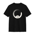 Kuroi Enso Neko oversized black tee - cat asleep in Zen brush circle white line art