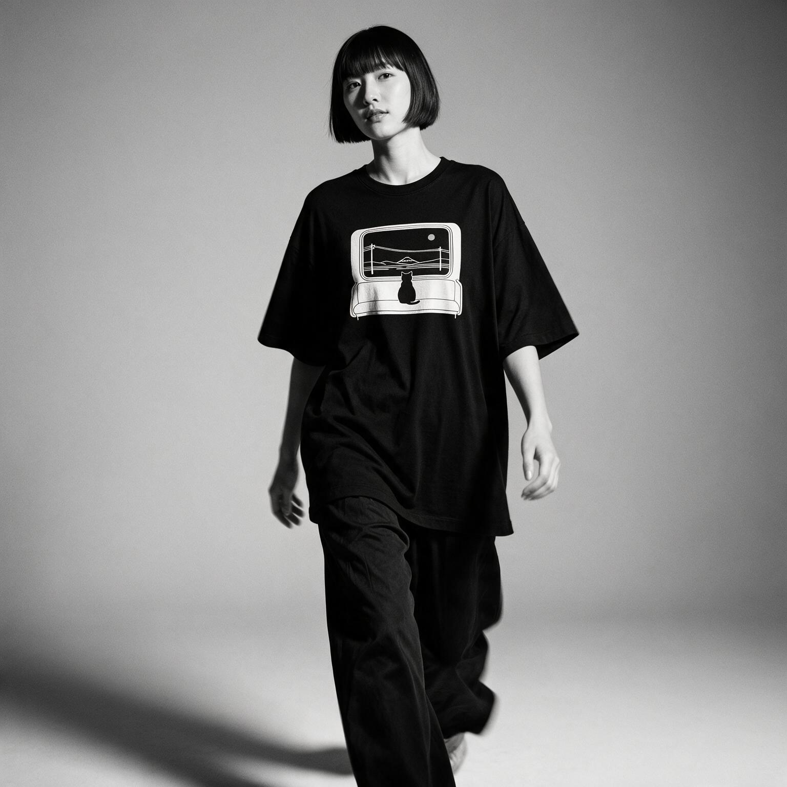 Kuroi Shaso tee on model - streetwear fit photo 3