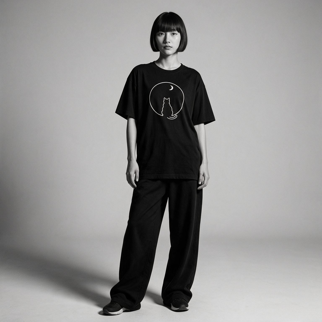 Kuroi Marumado tee on model - streetwear fit photo 4