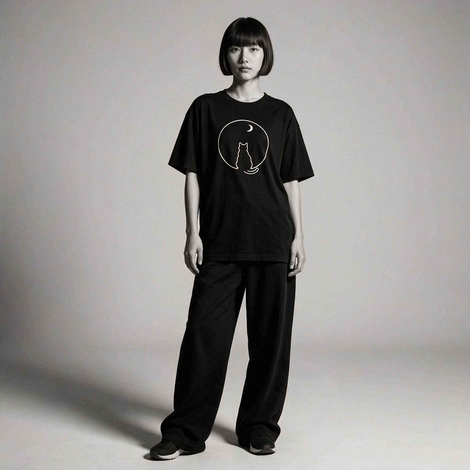 Kuroi Marumado tee on model - streetwear fit photo 4