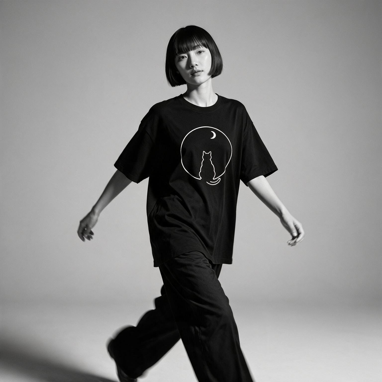 Kuroi Marumado tee on model - streetwear fit photo 3