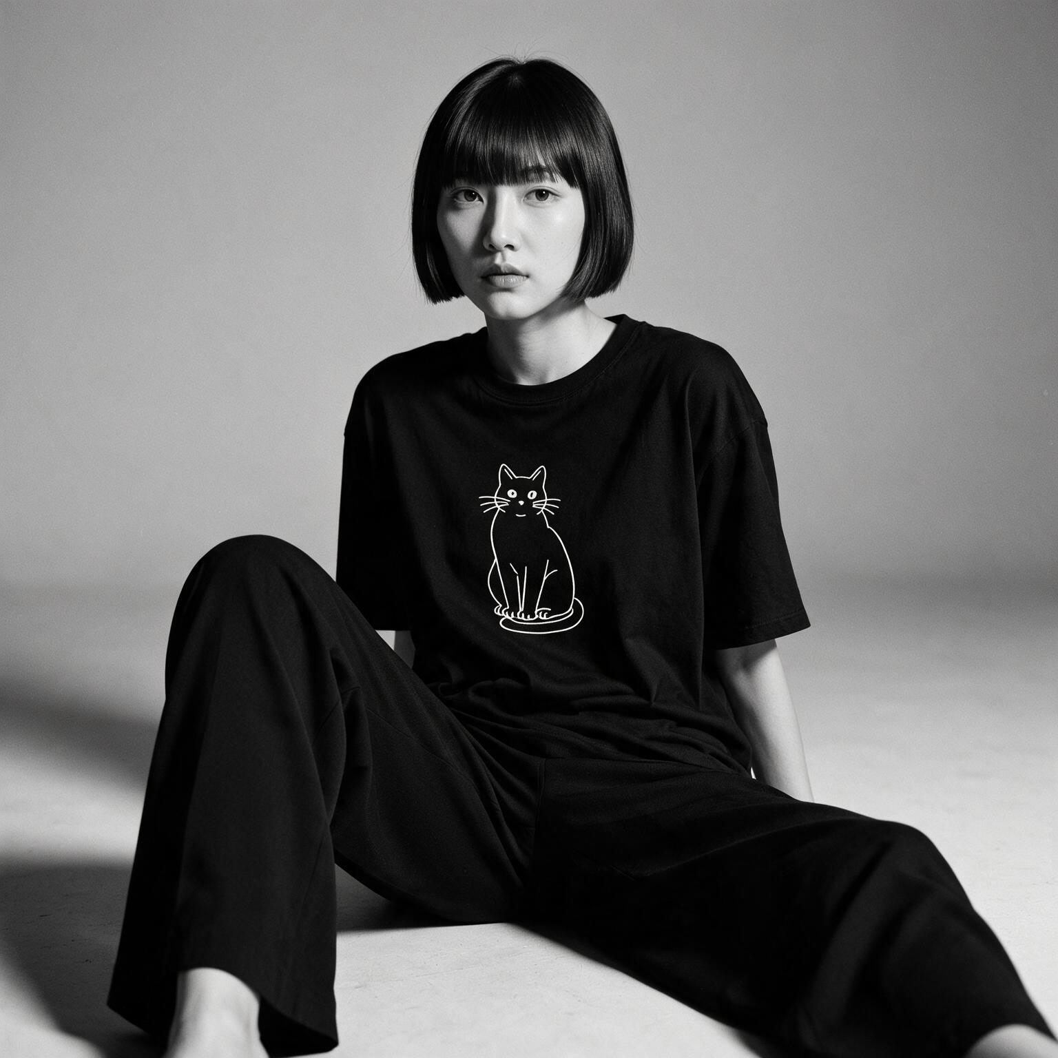 Kuroi Mono Neko tee on model - streetwear fit photo 3