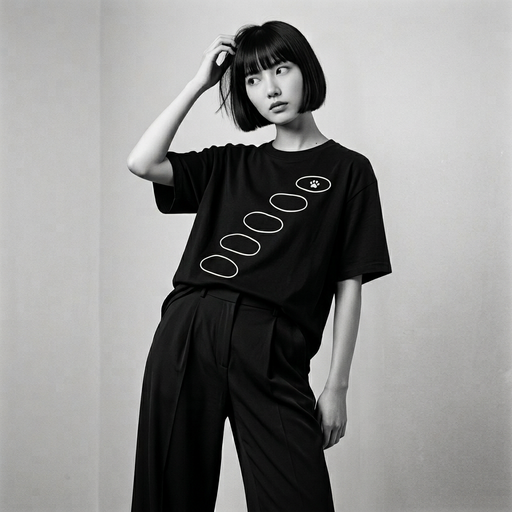 Kuroi Tobi-ishi tee on model - streetwear fit photo 3