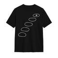 Kuroi Tobi-ishi oversized black tee - stepping stones with cat paw print line art