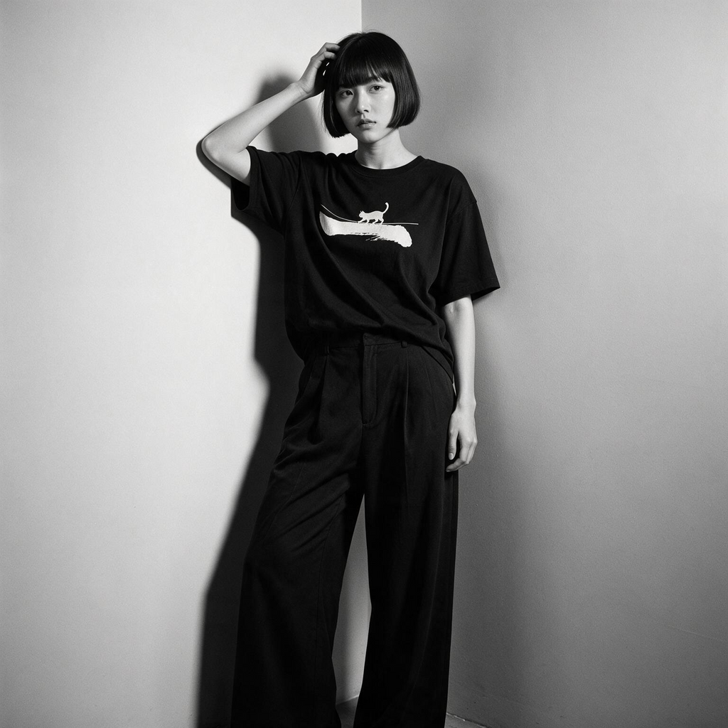 Kuroi Ichi tee on model - streetwear fit photo 2