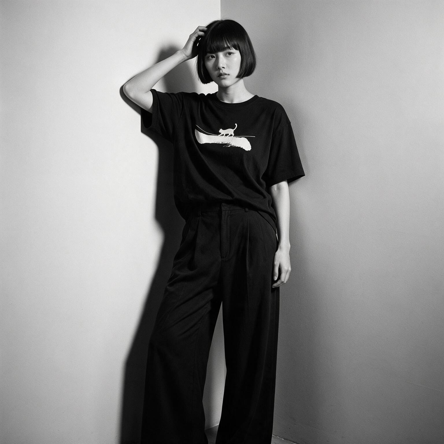 Kuroi Ichi tee on model - streetwear fit photo 2