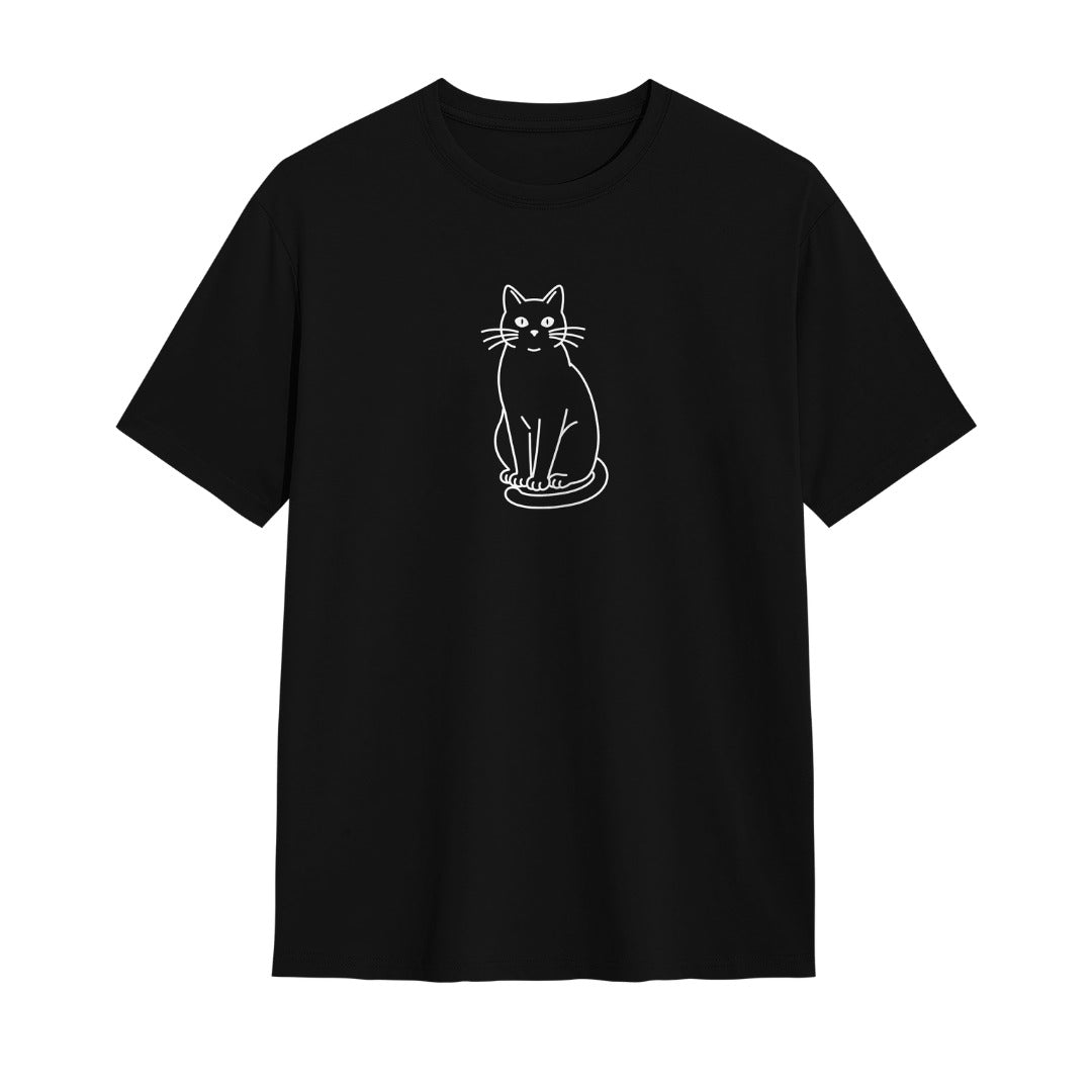 Kuroi Mono Neko oversized black tee - minimal line cat drawing