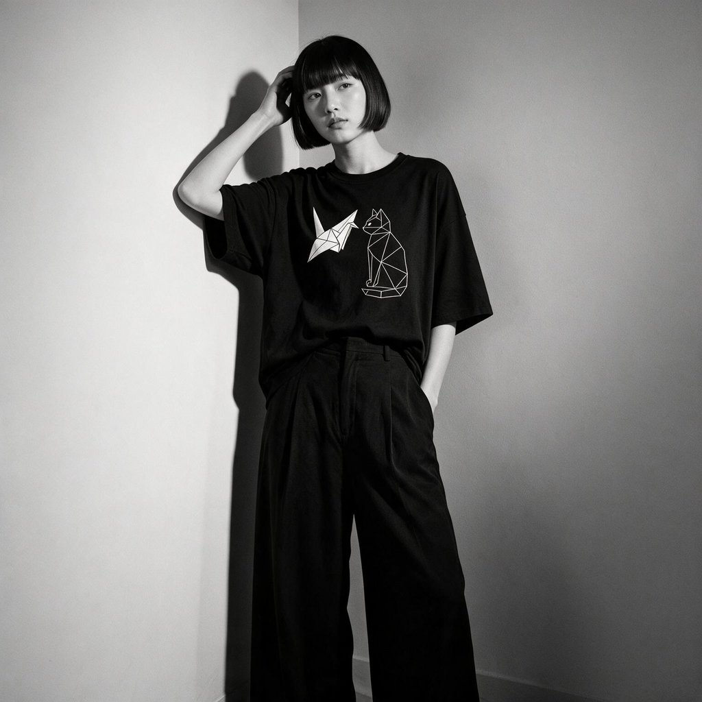 Kuroi Kami no Deai tee on model - streetwear fit photo 2
