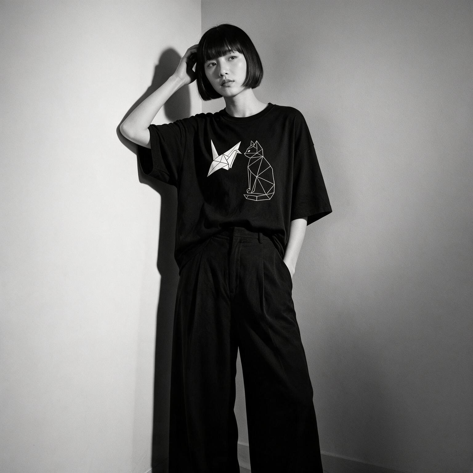 Kuroi Kami no Deai tee on model - streetwear fit photo 2