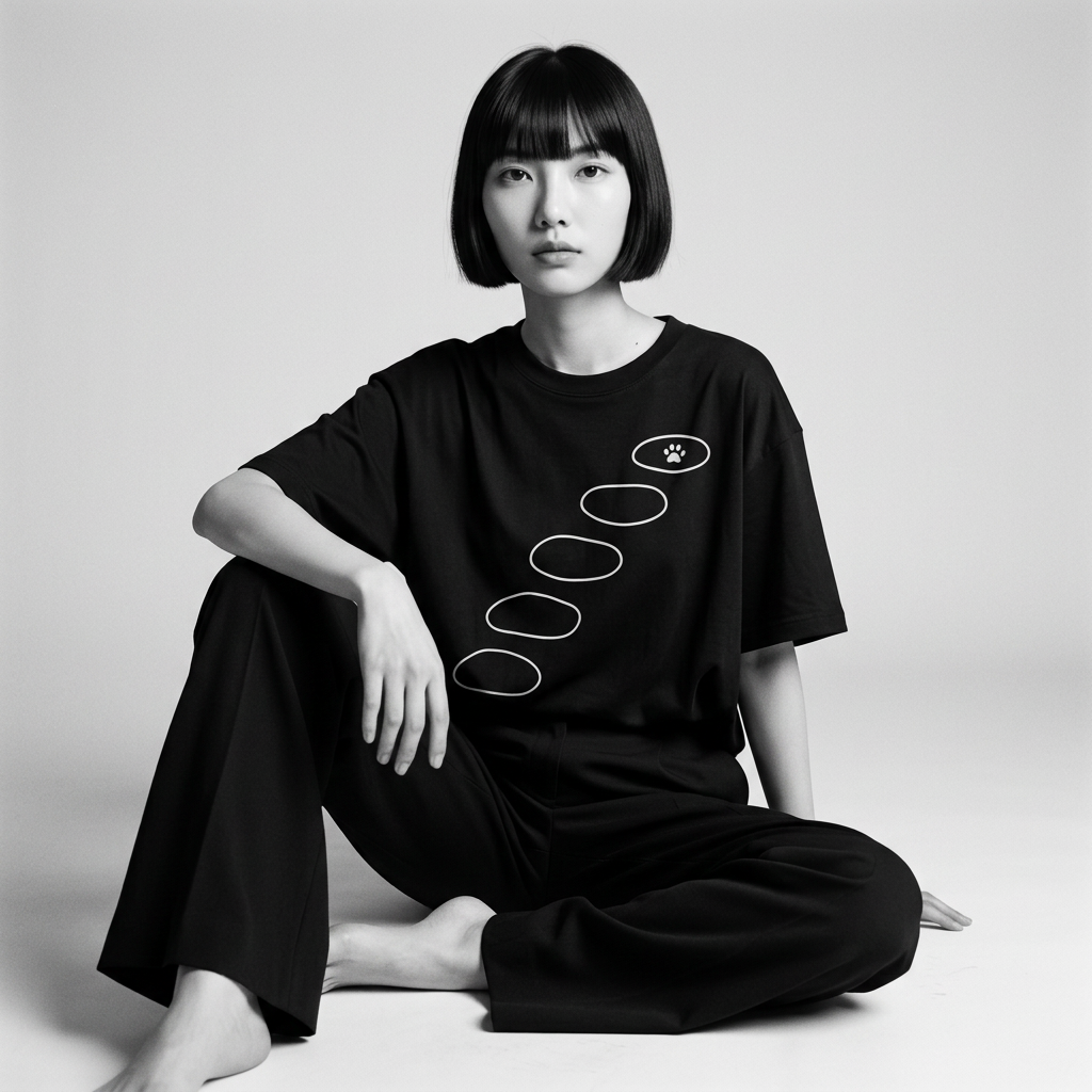 Kuroi Tobi-ishi tee on model - streetwear fit photo 2