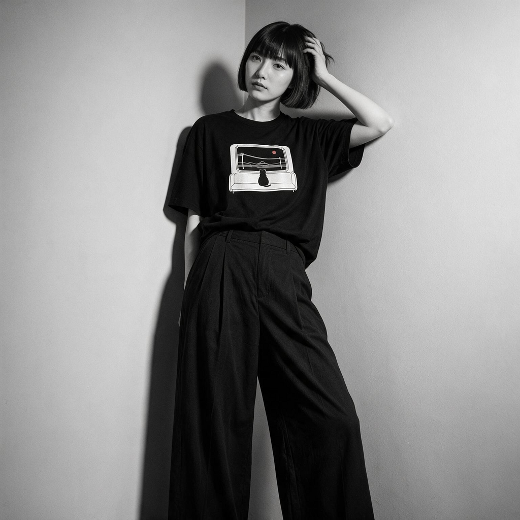 Kuroi Shaso tee on model - streetwear fit photo 2