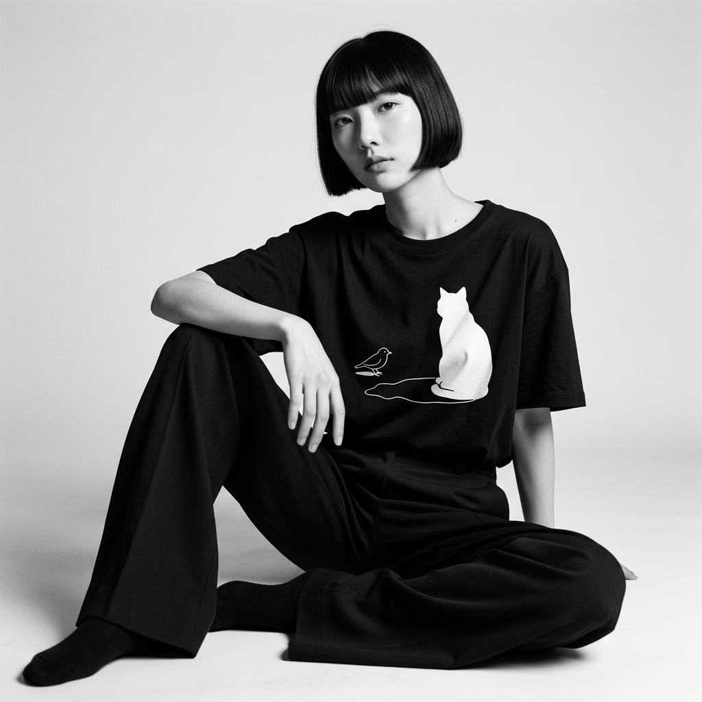 Kuroi Tori no Yume tee on model - streetwear fit photo 2