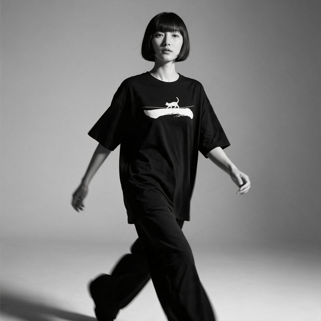 Kuroi Ichi tee on model - streetwear fit photo 3