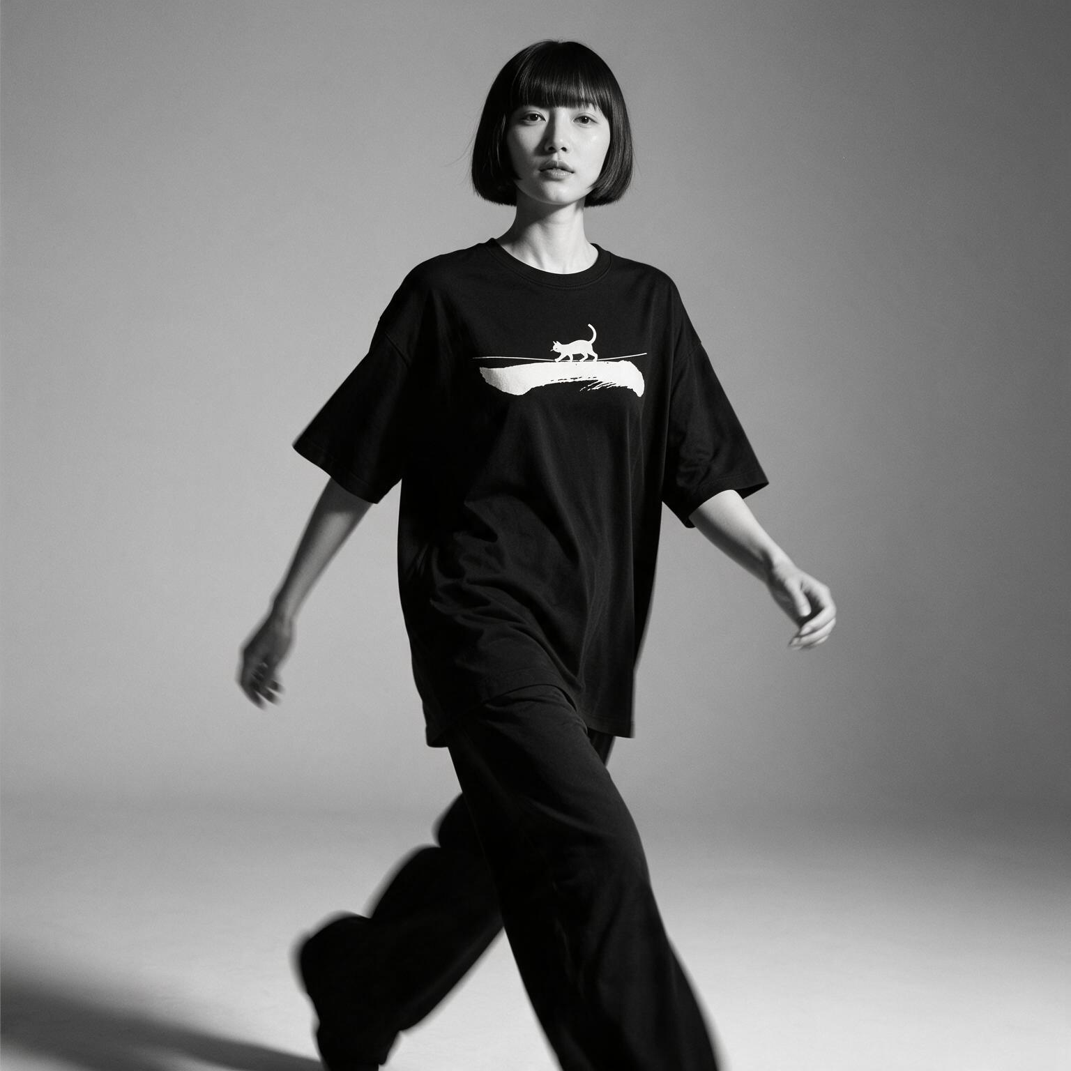 Kuroi Ichi tee on model - streetwear fit photo 3