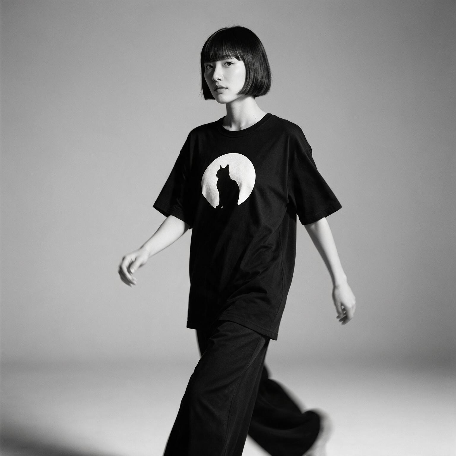 Kuroi Yozora no Ana tee on model - streetwear fit photo 3
