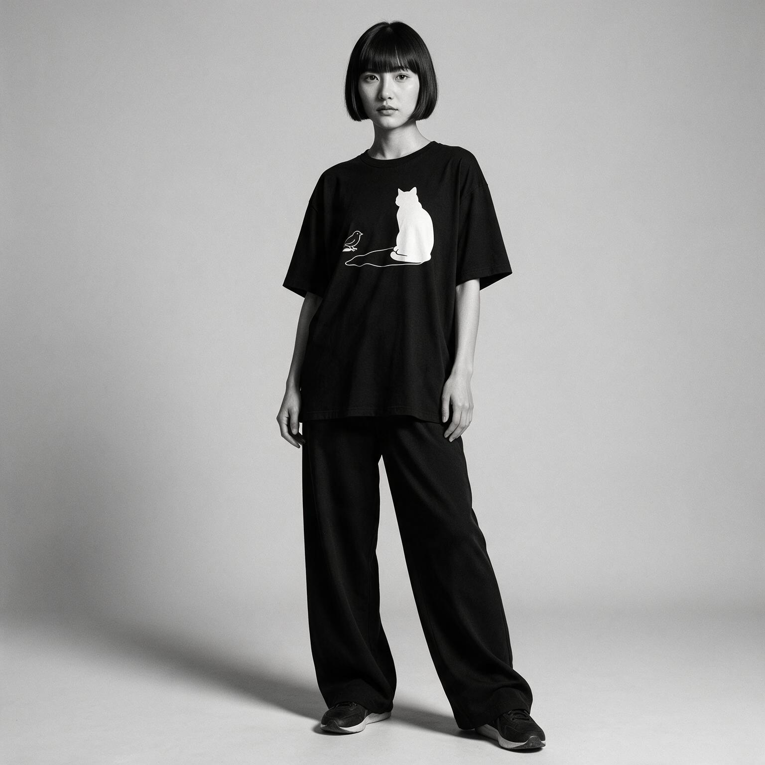 Kuroi Tori no Yume tee on model - streetwear fit photo 4