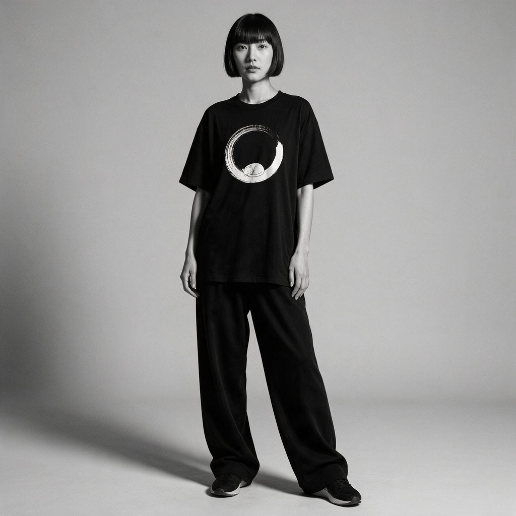 Kuroi Enso Neko tee on model - streetwear fit photo 4