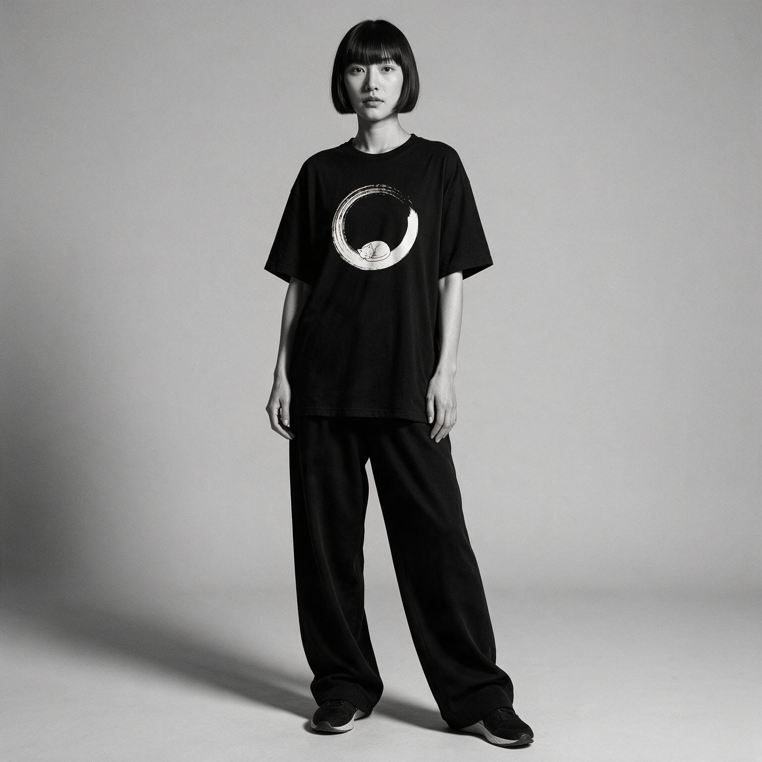 Kuroi Enso Neko tee on model - streetwear fit photo 4