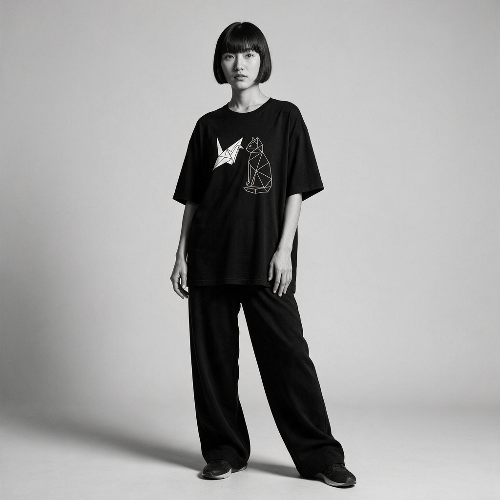 Kuroi Kami no Deai tee on model - streetwear fit photo 3