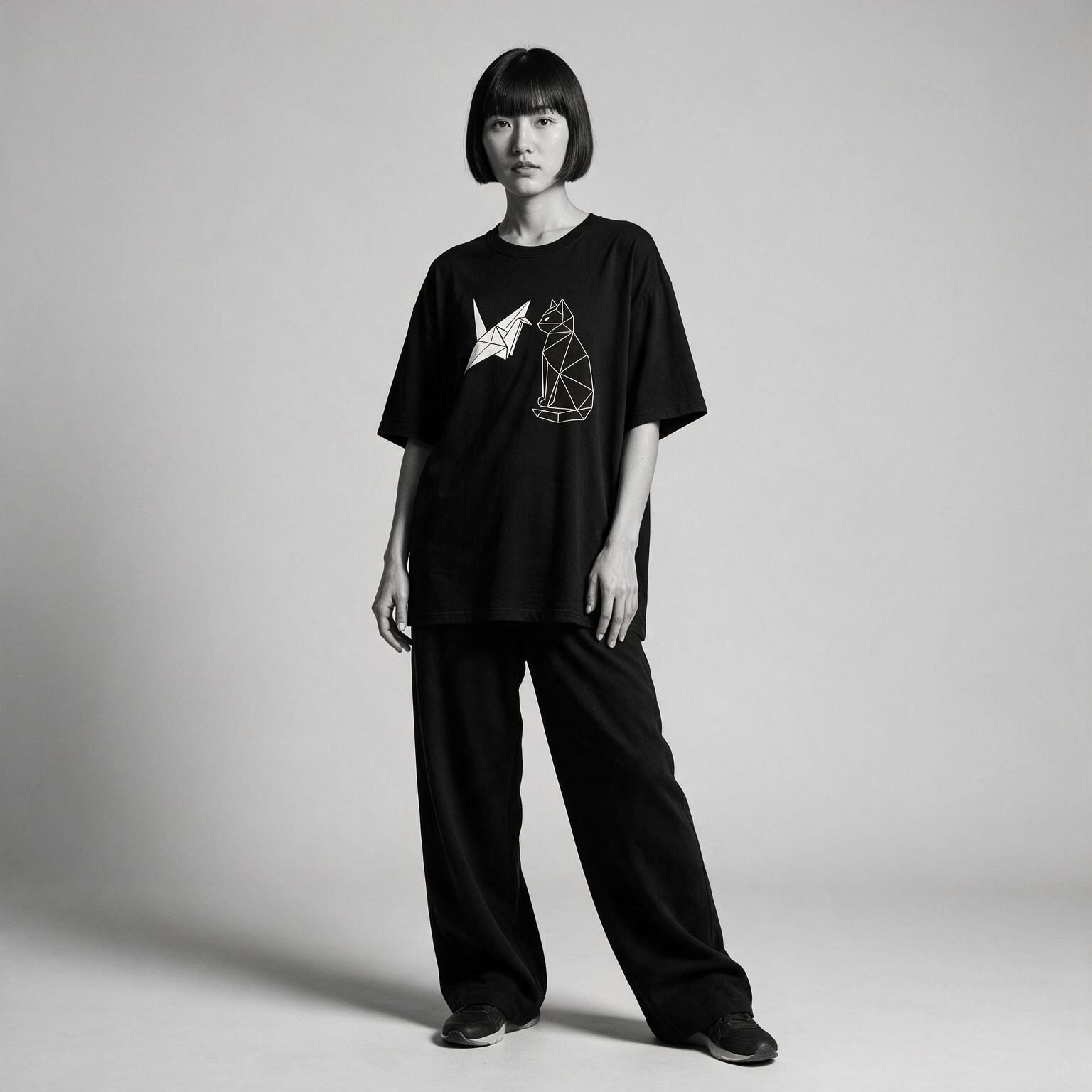Kuroi Kami no Deai tee on model - streetwear fit photo 3