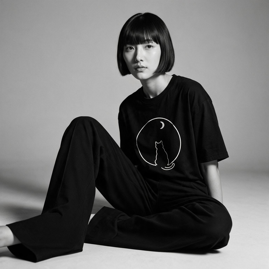Kuroi Marumado tee on model - streetwear fit photo 2