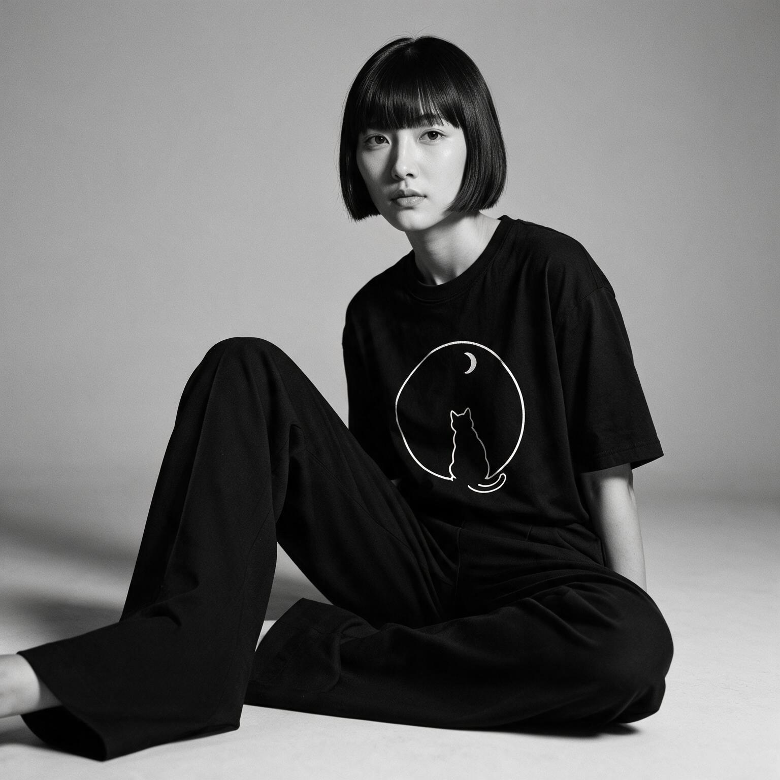 Kuroi Marumado tee on model - streetwear fit photo 2